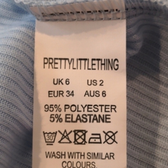 PrettyLittleThing Light Blue Ribbed Tie Front Long Sleeve Crop Top size 2 - Picture 6 of 6